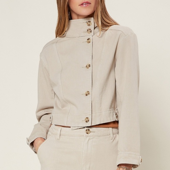 NWOT Anthro Current Air Talia ivory denim trucker jacket SIZE XS - Picture 2 of 7